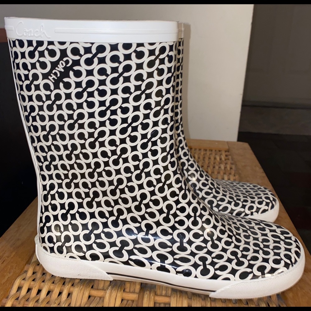 New Black & White Coach Logo Rain Boot Wellies